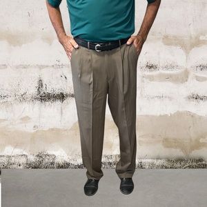 Claiborne Men's Dress Slacks, Pleated Front With Cuffed Hem, Taupe